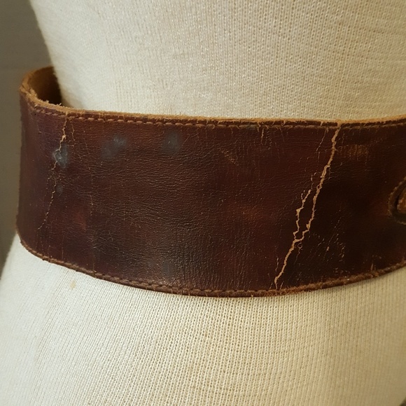 VINTAGE THRASHED SUPER WIDE BOHO LEATHER BELT▪S▪ - Picture 4 of 7